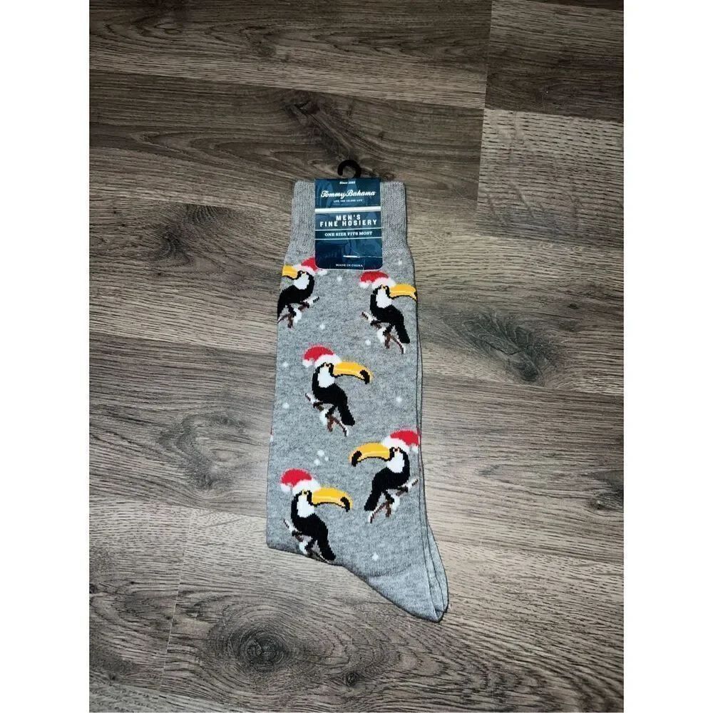 Tommy Bahama Men’s Fine Hosiery Grey Toucans Christmas Socks NEW 1 Pair